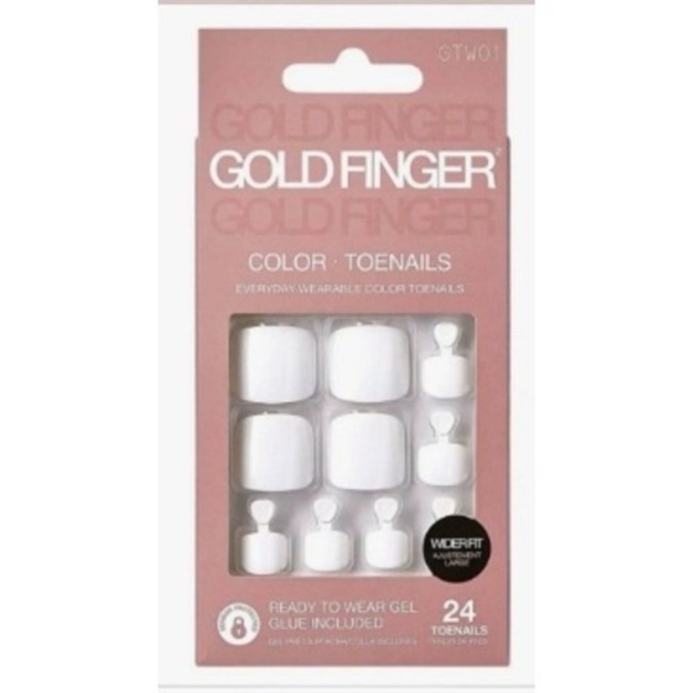 Gold Finger Color Toenails GTW01 White  Gel Press On Nails Wider Fit